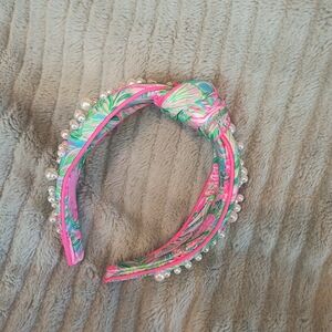 Pink and Green Headband with Pearls
